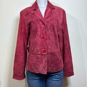(N5) Thomas Brandon vintage 80s Red Suede Leather Jacket Women's size M‎